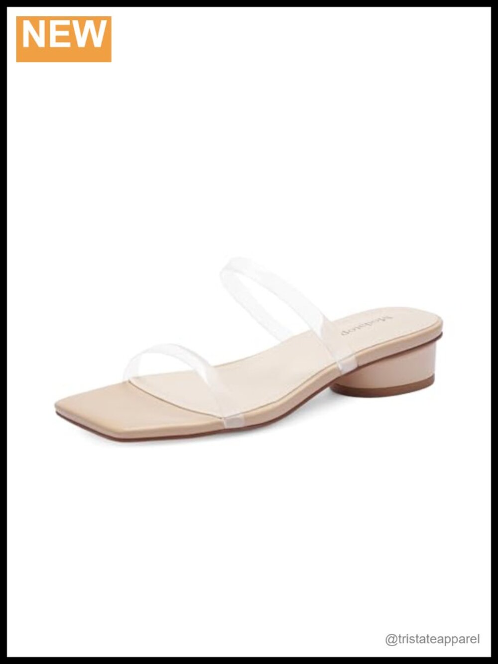 Two Strap Square Open Toe Chunky Low Block Heel Sandals Faux Leather